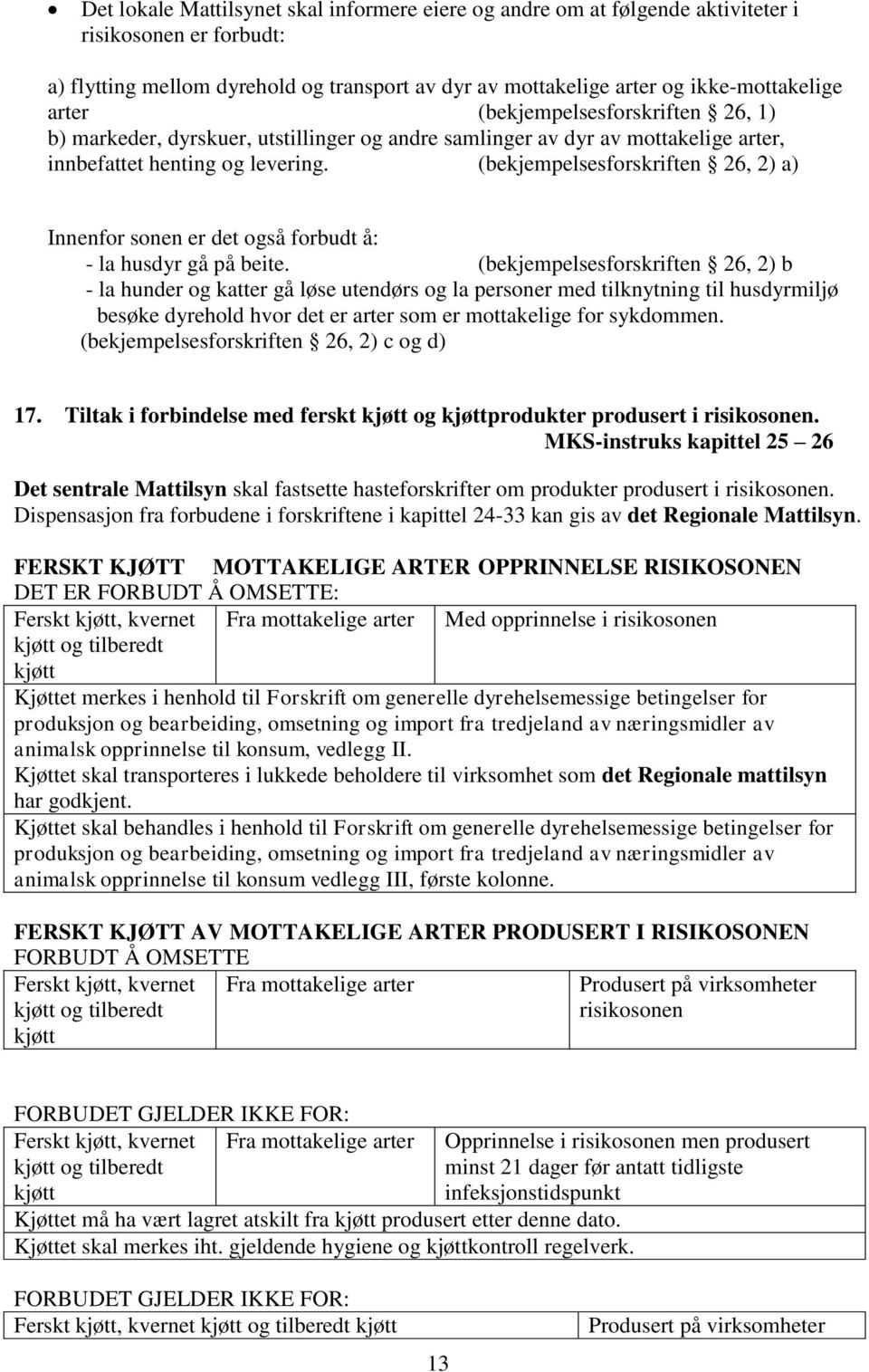 (bekjempelsesforskriften 26, 2) a) Innenfor sonen er det også forbudt å: - la husdyr gå på beite.