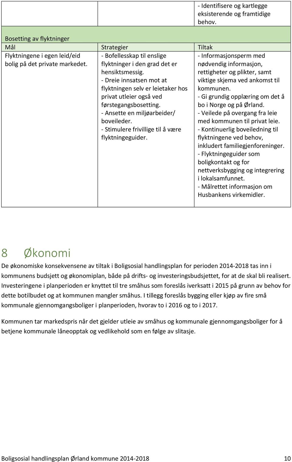 - Identifisere og kartlegge eksisterende og framtidige behov. - Informasjonsperm med nødvendig informasjon, rettigheter og plikter, samt viktige skjema ved ankomst til kommunen.