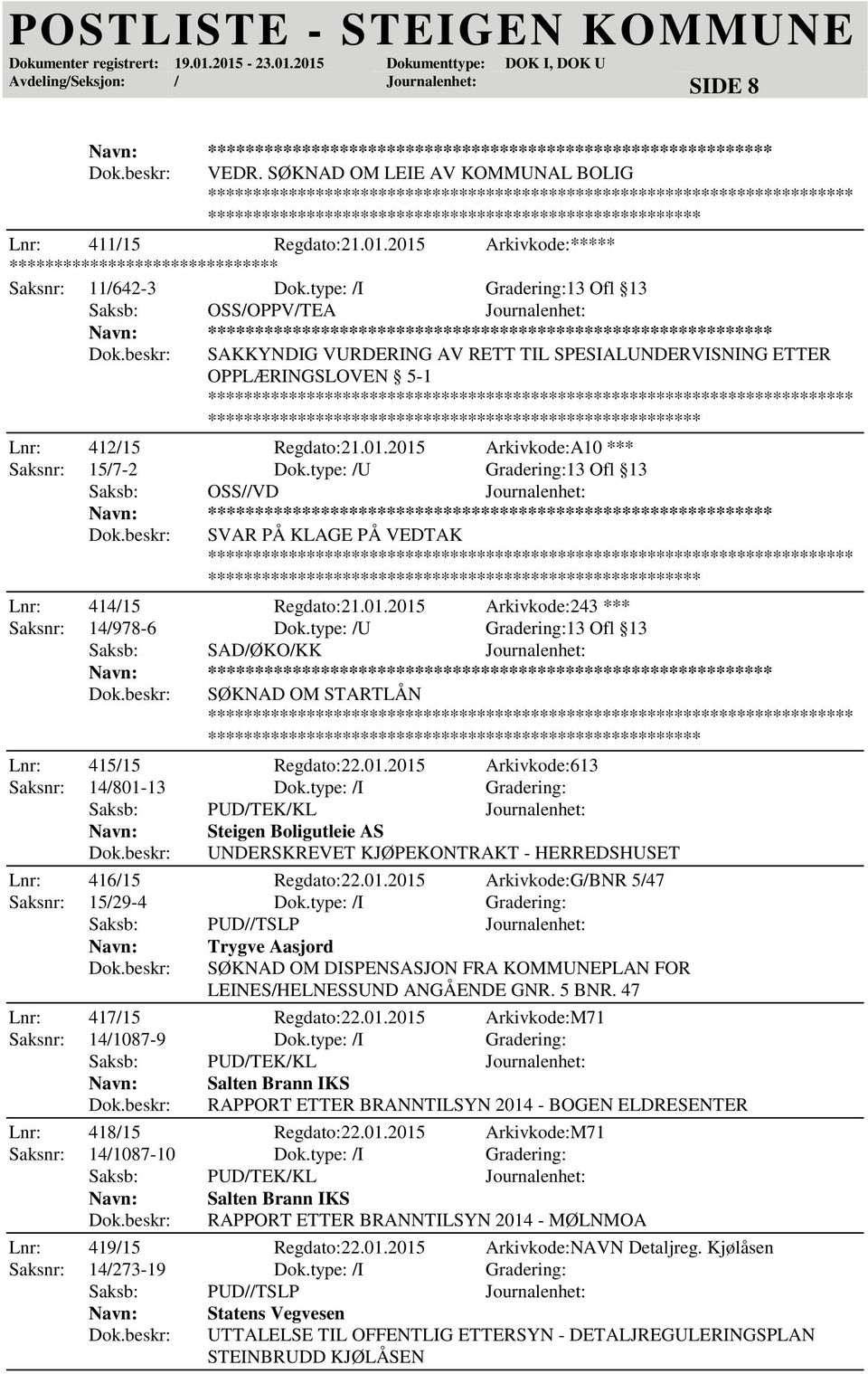 2015 Arkivkode:A10 *** Saksnr: 15/7-2 Dok.type: /U Gradering:13 Ofl 13 Saksb: OSS//VD Journalenhet: ***** SVAR PÅ KLAGE PÅ VEDTAK ***************** Lnr: 414/15 Regdato:21.01.2015 Arkivkode:243 *** Saksnr: 14/978-6 Dok.