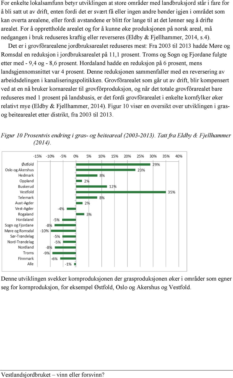 For å opprettholde arealet og for å kunne øke produksjonen på norsk areal, må nedgangen i bruk reduseres kraftig eller reverseres (Eldby & Fjellhammer, 2014, s.4).