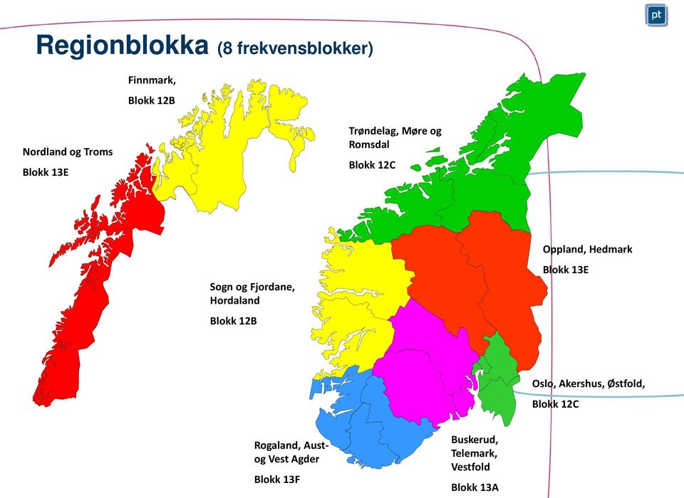 Hordaland Blokk 12B Oppland, Hedmark Blokk 13E Oslo, Akershus, Østfold,