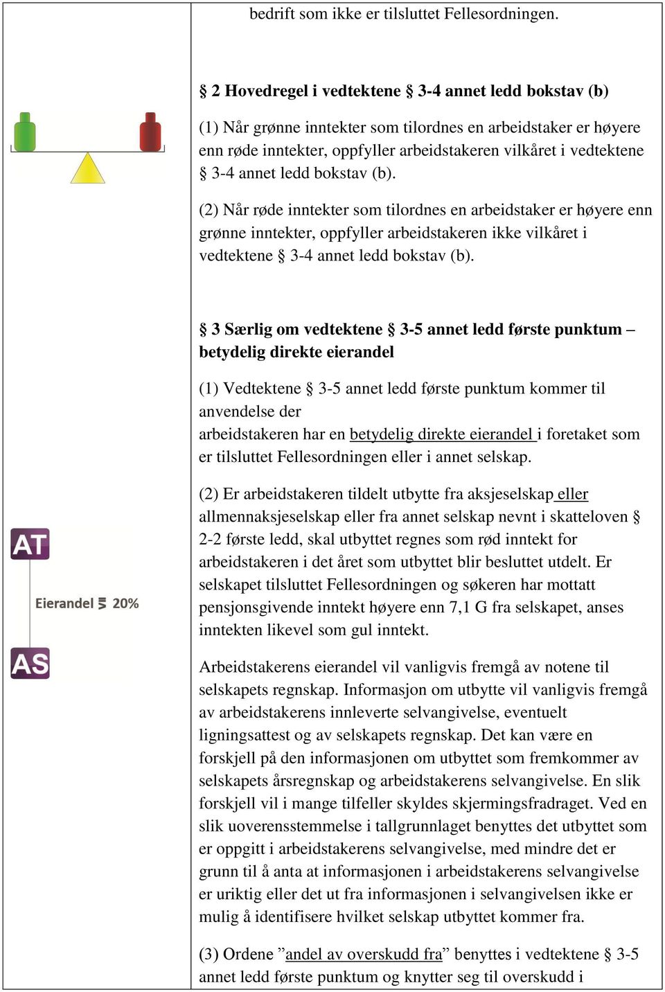 bokstav (b). (2) Når røde inntekter som tilordnes en arbeidstaker er høyere enn grønne inntekter, oppfyller arbeidstakeren ikke vilkåret i vedtektene 3-4 annet ledd bokstav (b).