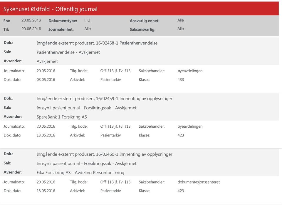 Avskjermet SpareBank 1 Forsikring AS øyeavdelingen Dok. dato: 18.05.