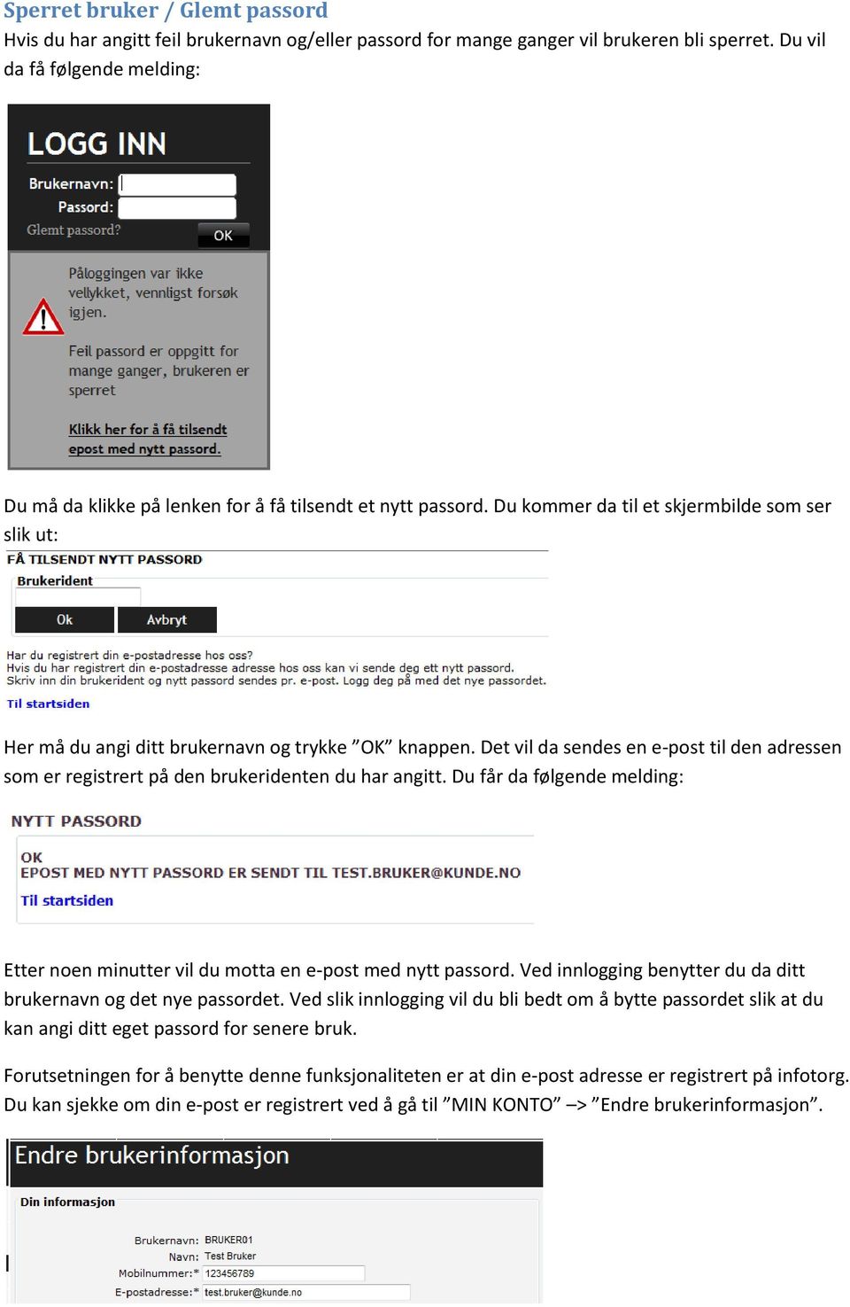 Det vil da sendes en e-post til den adressen som er registrert på den brukeridenten du har angitt. Du får da følgende melding: Etter noen minutter vil du motta en e-post med nytt passord.