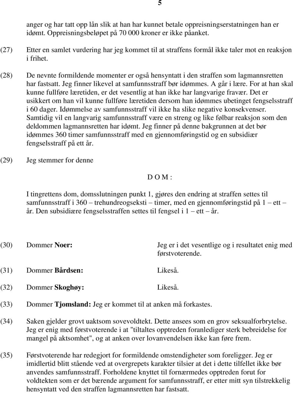 (28) De nevnte formildende momenter er også hensyntatt i den straffen som lagmannsretten har fastsatt. Jeg finner likevel at samfunnsstraff bør idømmes. A går i lære.