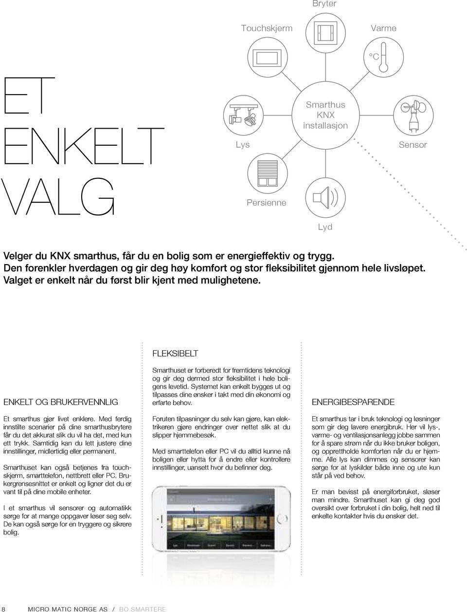 FLEKSIBELT ENKELT OG BRUKERVENNLIG Et smarthus gjør livet enklere. Med ferdig innstilte scenarier på dine smarthusbrytere får du det akkurat slik du vil ha det, med kun ett trykk.