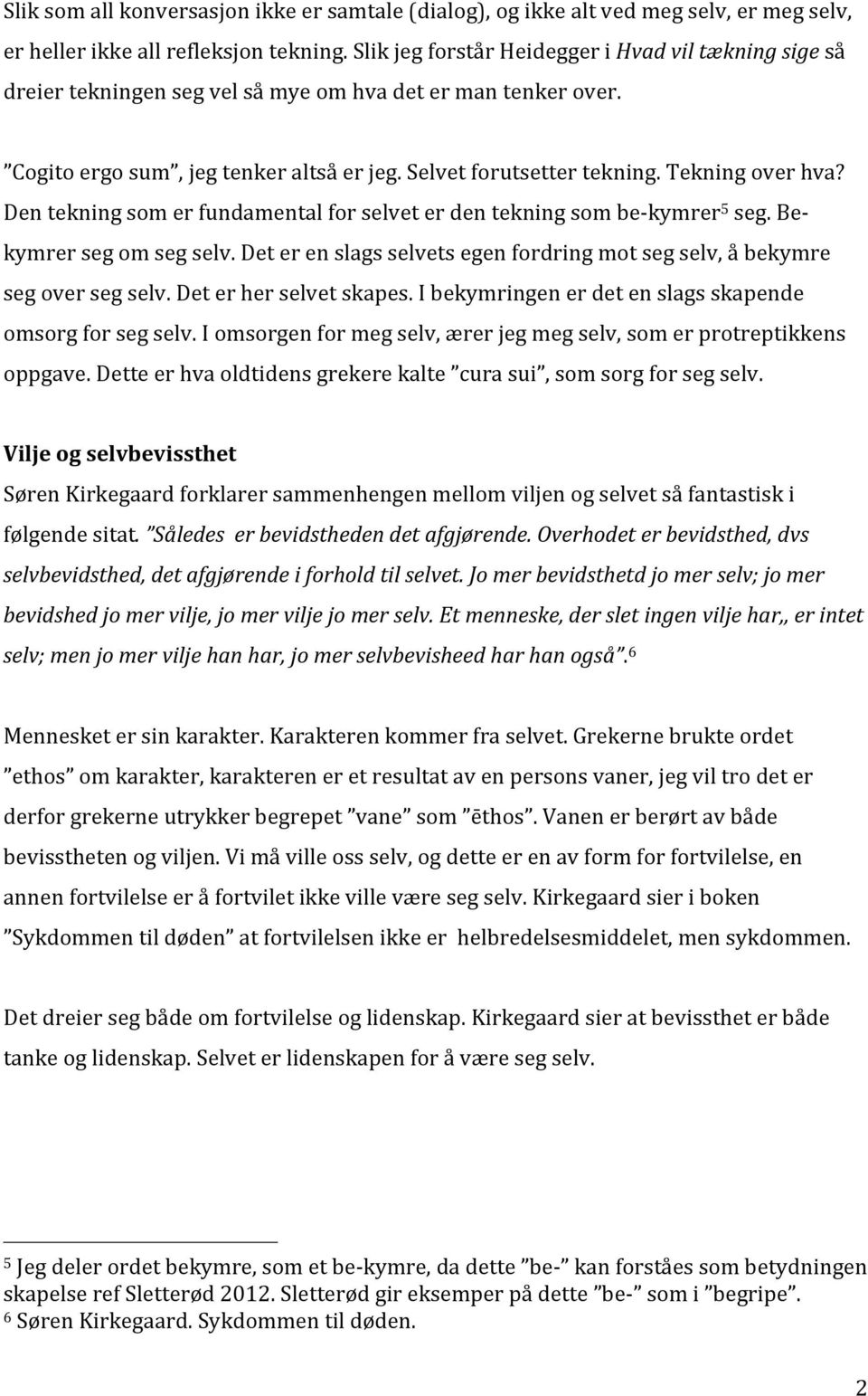 Tekning over hva? Den tekning som er fundamental for selvet er den tekning som be- kymrer 5 seg. Be- kymrer seg om seg selv.