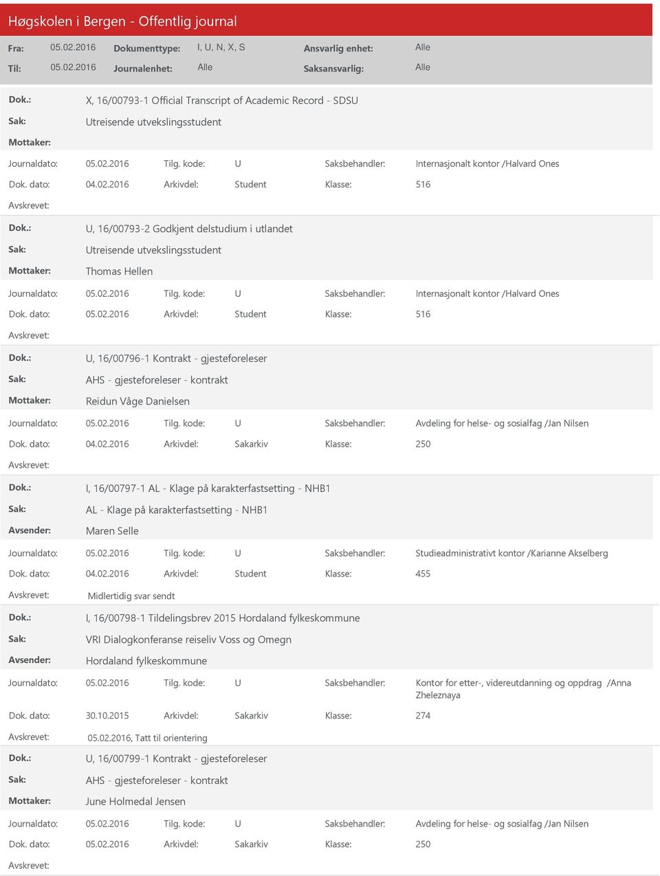 Studieadministrativt kontor /Karianne Akselberg 455 Midlertidig svar sendt I, 16/00798-1 Tildelingsbrev 2015 Hordaland fylkeskommune VRI Dialogkonferanse reiseliv Voss og Omegn Hordaland