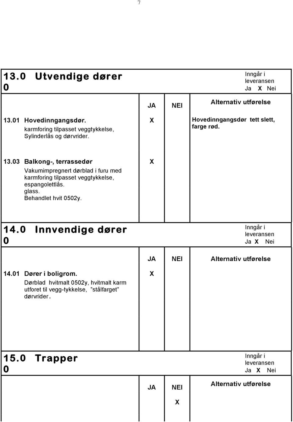 3 Balkong-, terrassedør Vakumimpregnert dørblad i furu med karmforing tilpasset veggtykkelse, espangolettlås.