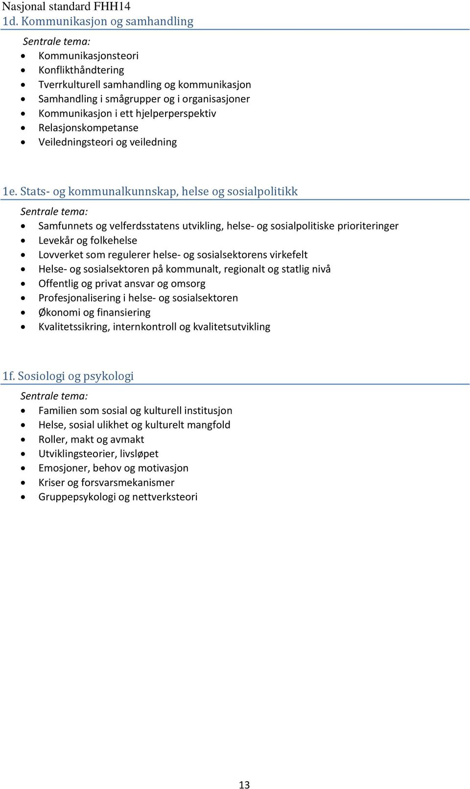 Stats og kommunalkunnskap, helse og sosialpolitikk Samfunnets og velferdsstatens utvikling, helse og sosialpolitiske prioriteringer Levekår og folkehelse Lovverket som regulerer helse og