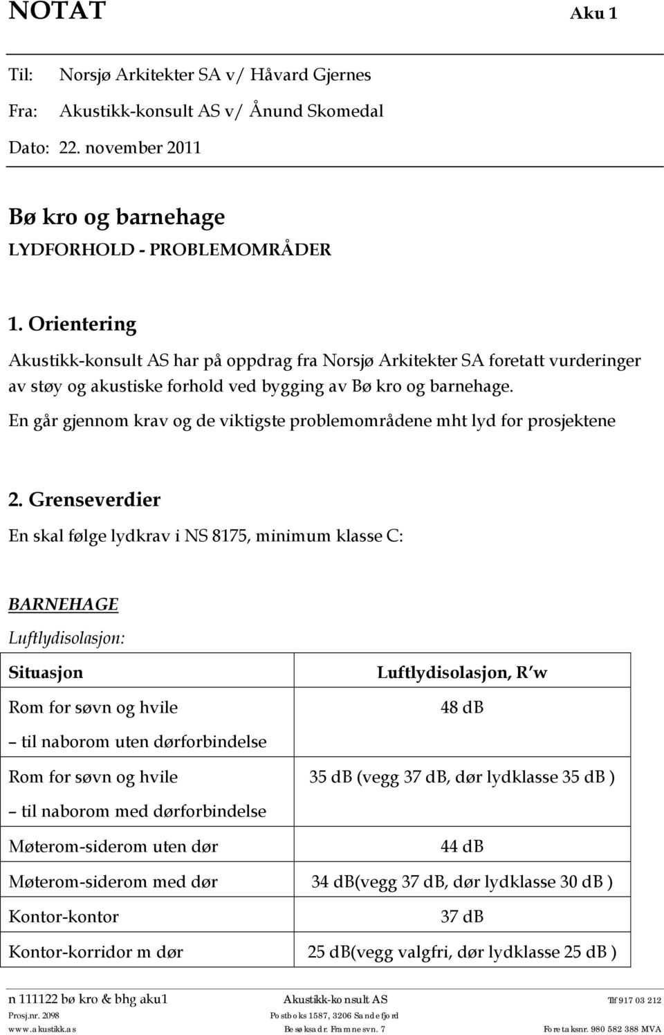 En går gjennom krav og de viktigste problemområdene mht lyd for prosjektene 2.