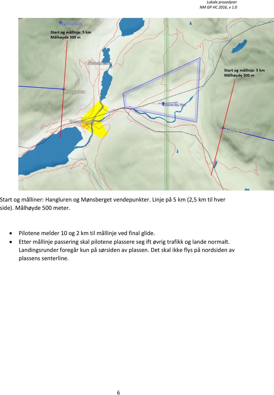 Pilotene melder 10 og 2 km til mållinje ved final glide.