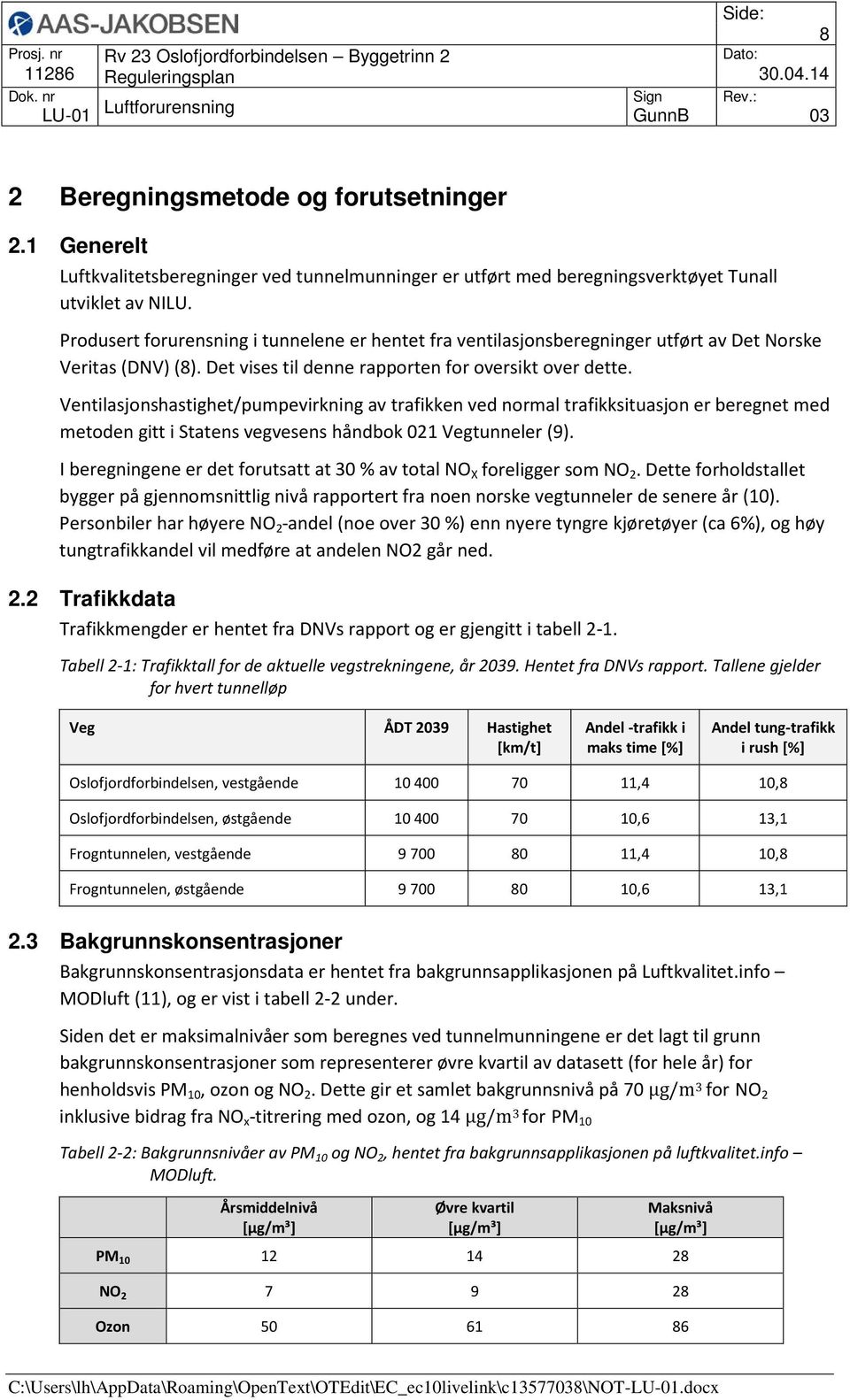 Ventilasjonshastighet/pumpevirkning av trafikken ved normal trafikksituasjon er beregnet med metoden gitt i Statens vegvesens håndbok 021 Vegtunneler (9).