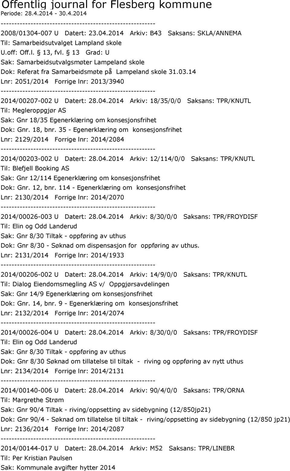 2014 Arkiv: 18/35/0/0 Saksans: TPR/KNUTL Til: Megleroppgjør AS Sak: Gnr 18/35 Egenerklæring om konsesjonsfrihet Dok: Gnr. 18, bnr.