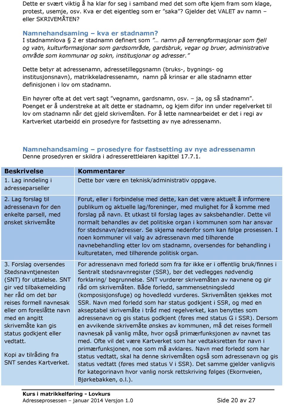 I stadnamnlova 2 er stadnamn definert som namn på terrengformasjonar som fjell og vatn, kulturformasjonar som gardsområde, gardsbruk, vegar og bruer, administrative område som kommunar og sokn,