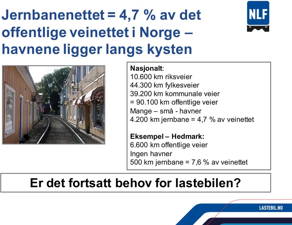 100 km offentlige veier Mange små - havner 4.