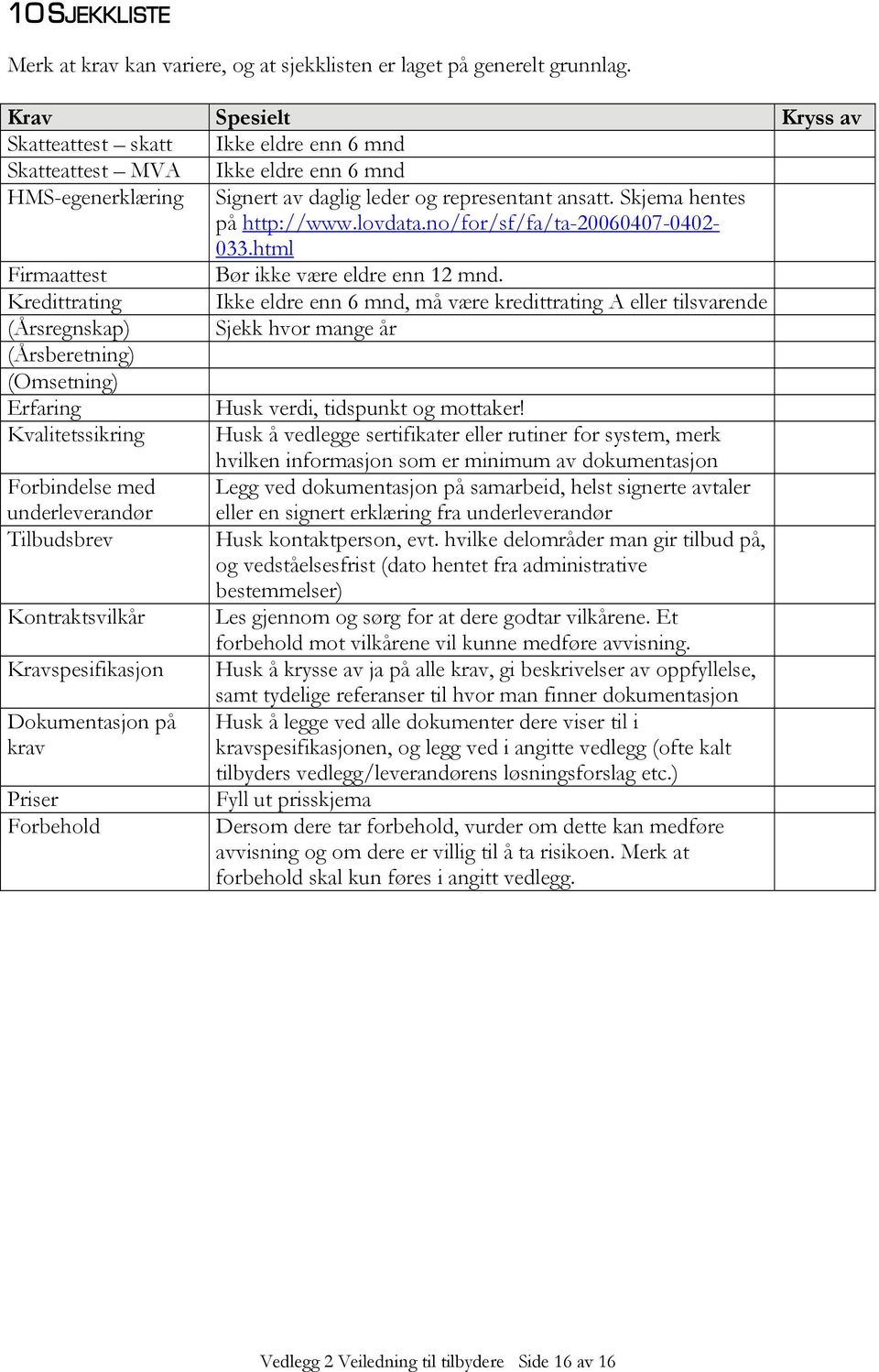 lovdata.no/for/sf/fa/ta-20060407-0402- 033.html Firmaattest Bør ikke være eldre enn 12 mnd.