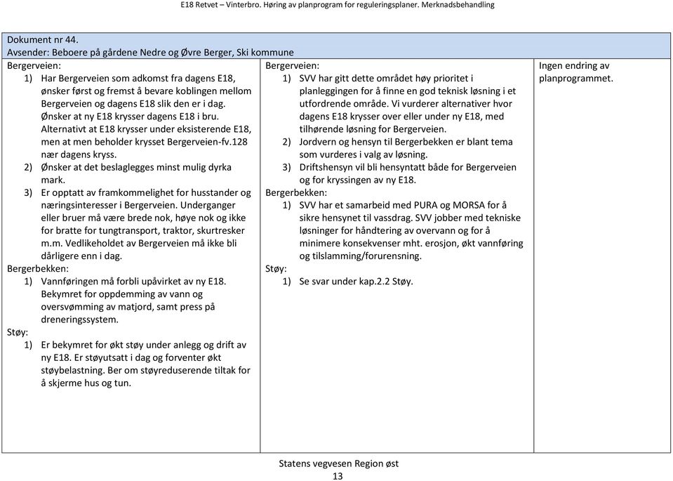 fremst å bevare koblingen mellom planleggingen for å finne en god teknisk løsning i et Bergerveien og dagens E18 slik den er i dag. utfordrende område.