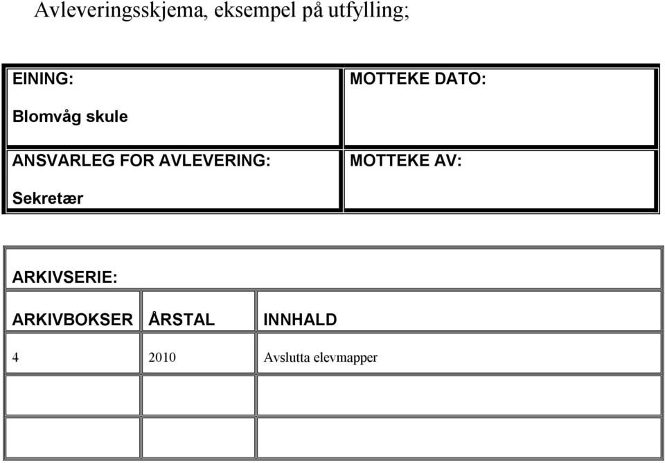 AVLEVERING: MOTTEKE AV: Sekretær ARKIVSERIE: