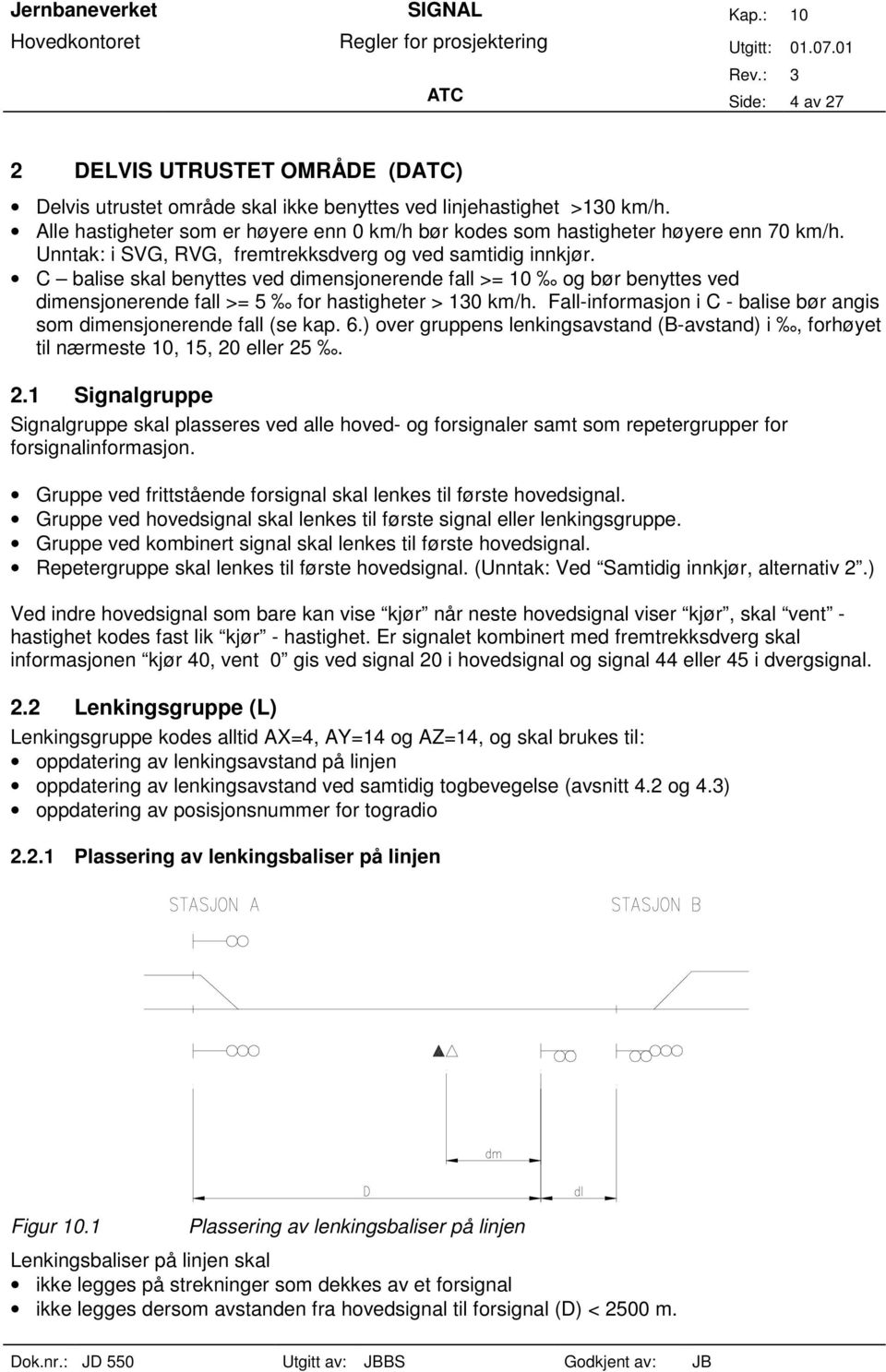 C balise skal benyttes ved dimensjonerende fall >= 10 og bør benyttes ved dimensjonerende fall >= 5 for hastigheter > 130 km/h.