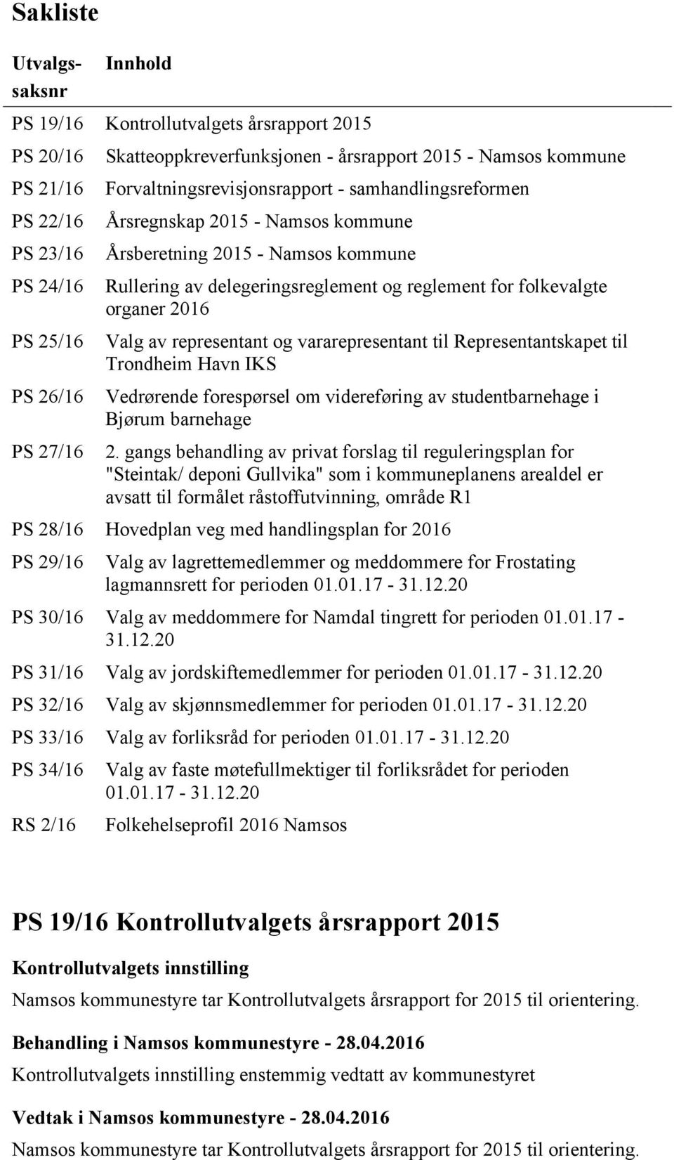 2016 Valg av representant og vararepresentant til Representantskapet til Trondheim Havn IKS Vedrørende forespørsel om videreføring av studentbarnehage i Bjørum barnehage 2.