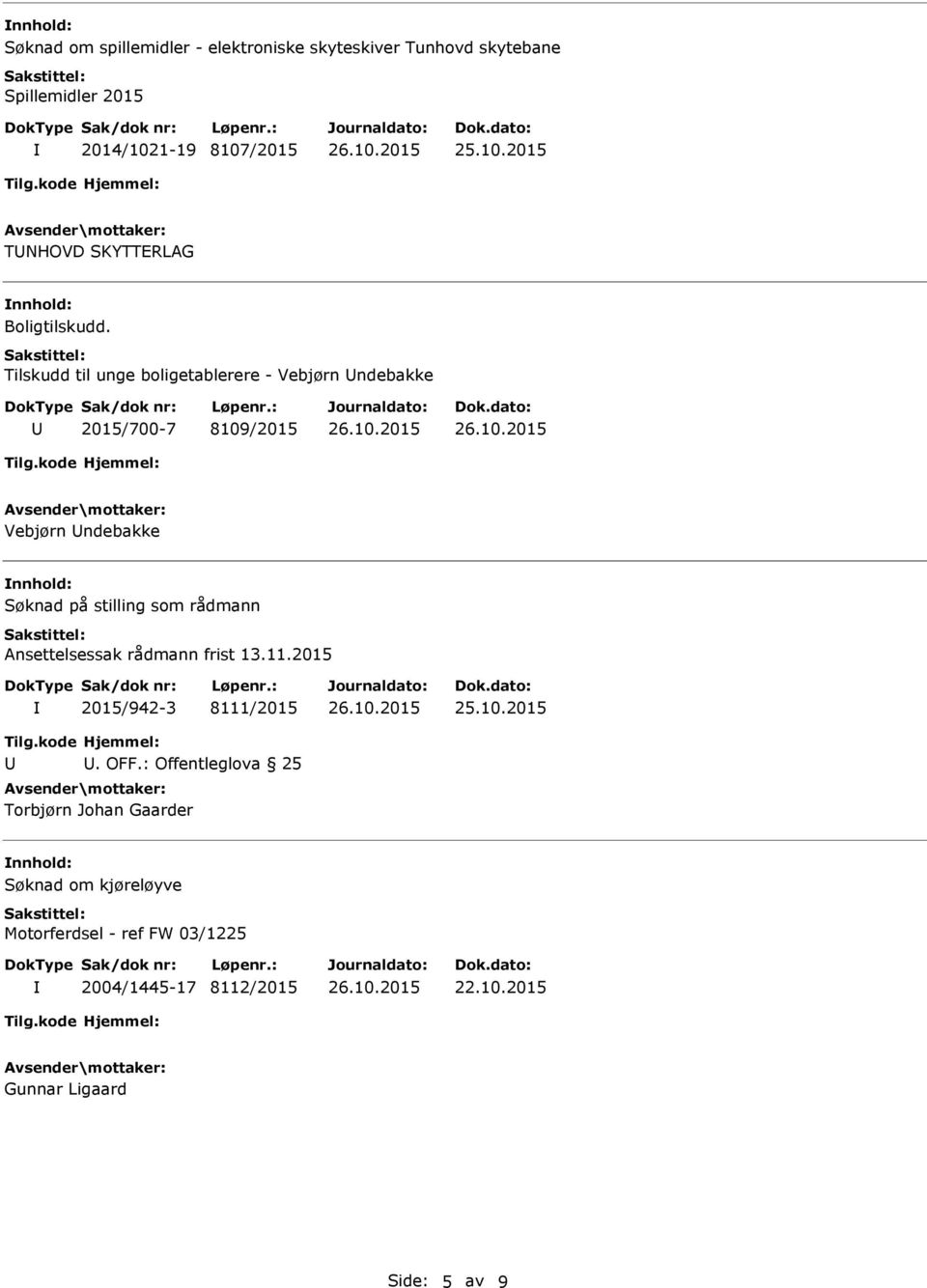 Tilskudd til unge boligetablerere - Vebjørn ndebakke 2015/700-7 8109/2015 Vebjørn ndebakke Søknad på stilling som rådmann