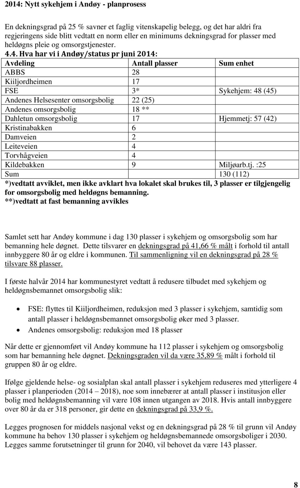 4. Hva har vi i Andøy/status pr juni 2014: Avdeling Antall plasser Sum enhet ABBS 28 Kiiljordheimen 17 FSE 3* Sykehjem: 48 (45) Andenes Helsesenter omsorgsbolig 22 (25) Andenes omsorgsbolig 18 **