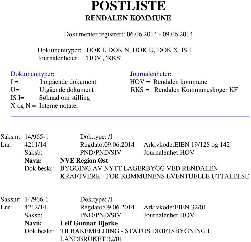 beskr: BYGGING AV NYTT LAGERBYGG VED RENDALEN KRAFTVERK - FOR KOMMUNENS EVENTUELLE UTTALELSE Saksnr: 14/966-1 Dok.