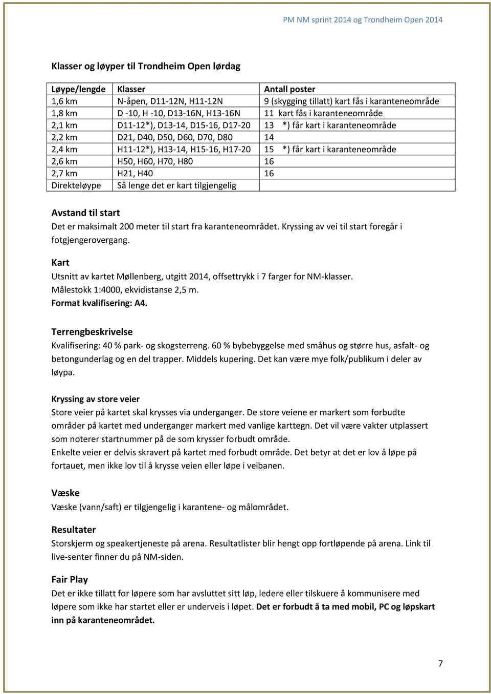 karanteneområde 2,6 km H50, H60, H70, H80 16 2,7 km H21, H40 16 Direkteløype Så lenge det er kart tilgjengelig Avstand til start Det er maksimalt 200 meter til start fra karanteneområdet.