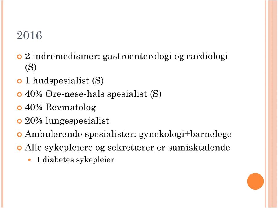 20% lungespesialist Ambulerende spesialister: