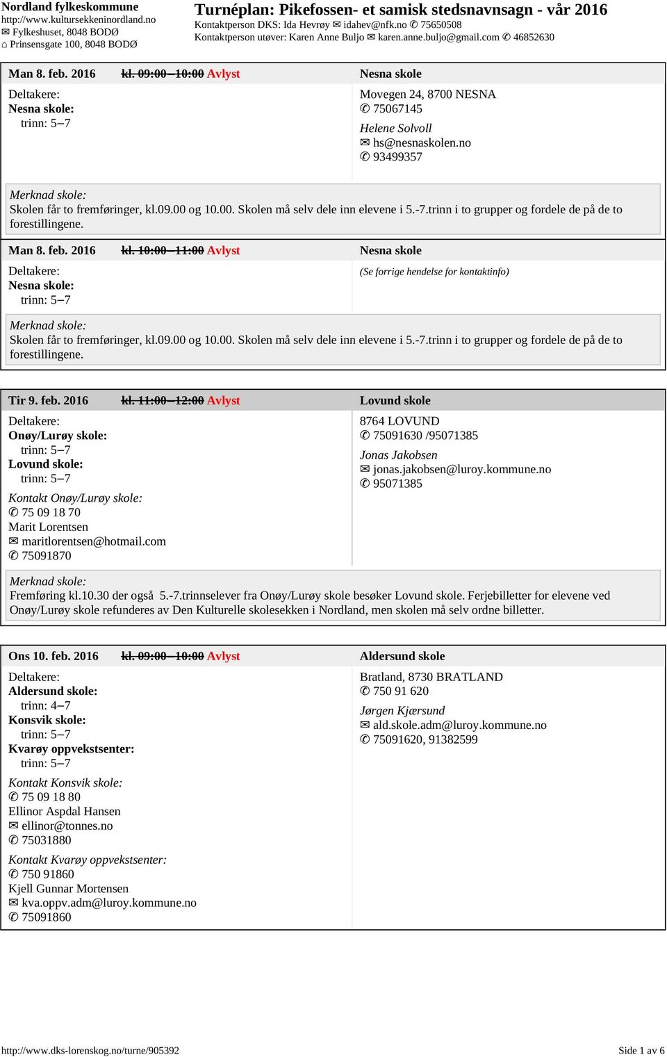 com 75091870 8764 LOVUND 75091630 /95071385 Jonas Jakobsen jonas.jakobsen@luroy.kommune.no 95071385 Fremføring kl.10.30 der også 5.-7.trinnselever fra Onøy/Lurøy skole besøker Lovund skole.