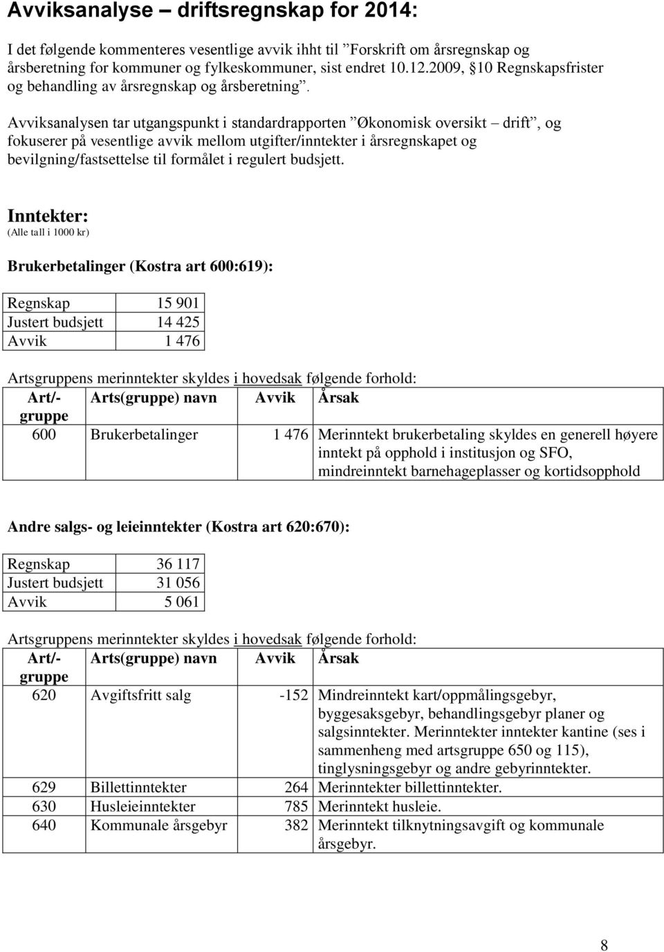 Avviksanalysen tar utgangspunkt i standardrapporten Økonomisk oversikt drift, og fokuserer på vesentlige avvik mellom utgifter/inntekter i årsregnskapet og bevilgning/fastsettelse til formålet i