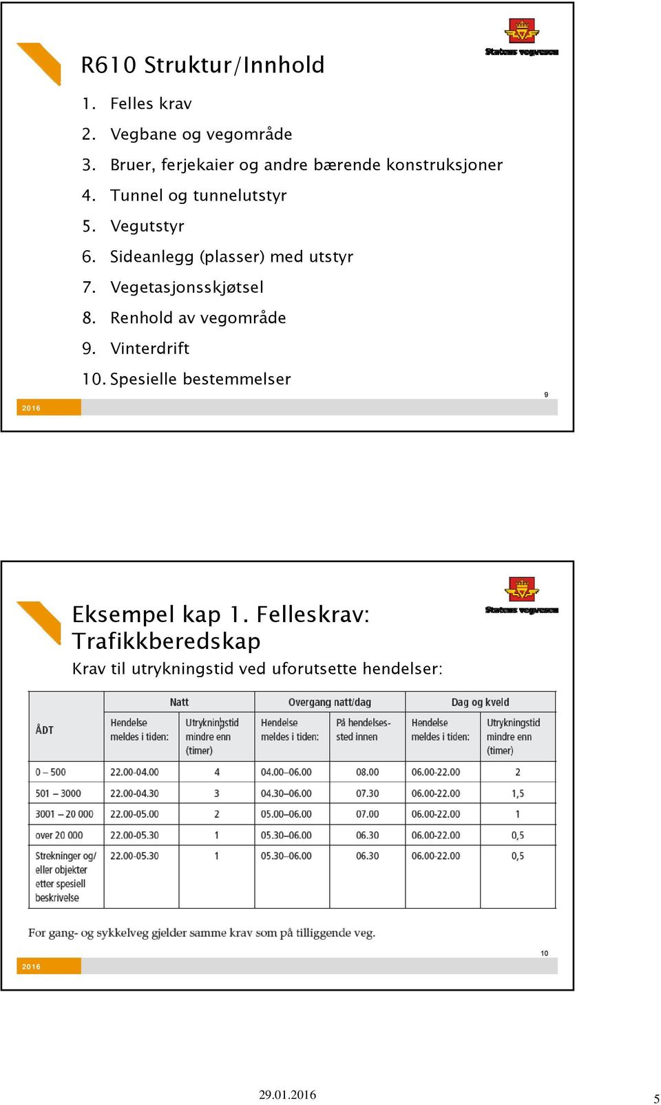 Sideanlegg (plasser) med utstyr 7. Vegetasjonsskjøtsel 8. Renhold av vegområde 9. Vinterdrift 10.