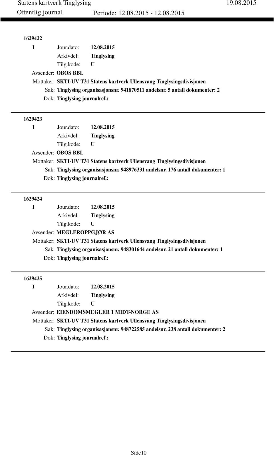 176 antall dokumenter: 1 Dok: journalref.: 1629424 Avsender: MEGLEROPPGJØR AS Mottaker: SKTI-V T31 Statens kartverk llensvang sdivisjonen Sak: organisasjonsnr. 948301644 andelsnr.