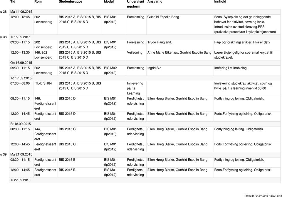 12:00-13:30 146, 202 Veiledning Anne Marie Eikenæs, Gunhild Espolin Bang Lærer tilgjengelig for spørsmål knyttet til studiekravet. On 16.09.