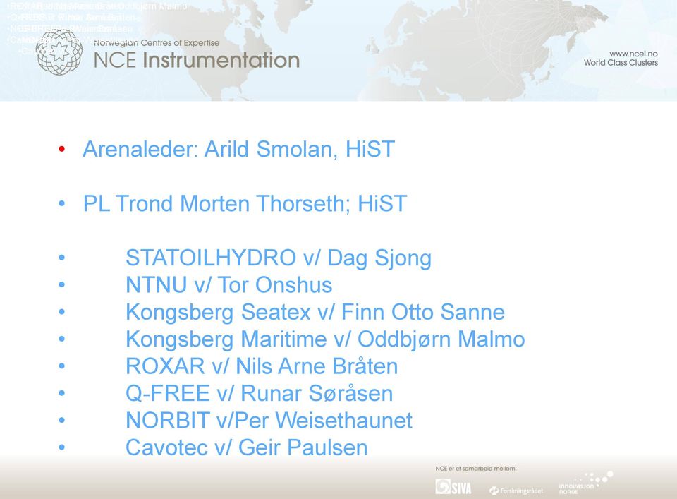 Trond Morten Thorseth; HiST STATOILHYDRO v/ Dag Sjong NTNU v/ Tor Onshus Kongsberg Seatex v/ Finn Otto Sanne Kongsberg