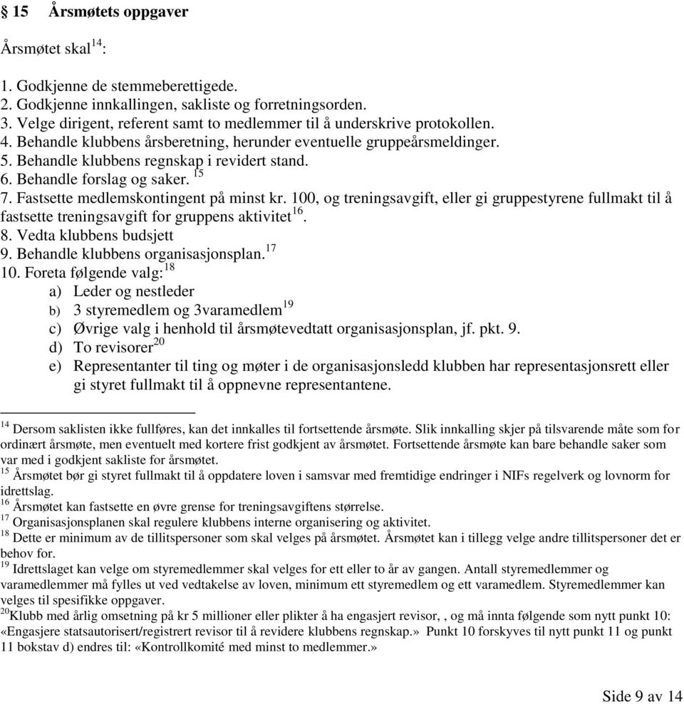 Behandle forslag og saker. 15 7. Fastsette medlemskontingent på minst kr. 100, og treningsavgift, eller gi gruppestyrene fullmakt til å fastsette treningsavgift for gruppens aktivitet 16. 8.