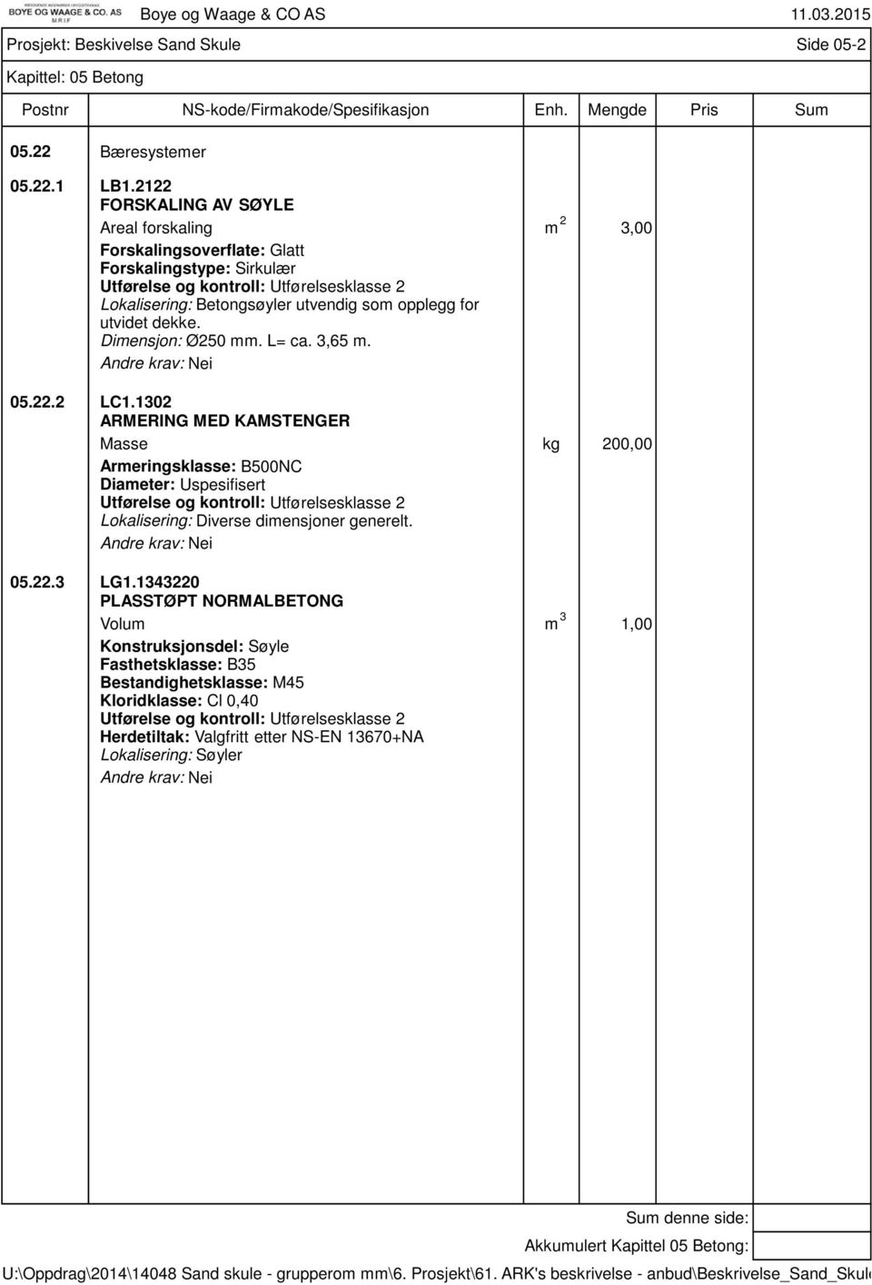 utvidet dekke. Dimensjon: Ø250 mm. L= ca. 3,65 m. 05.22.2 LC1.