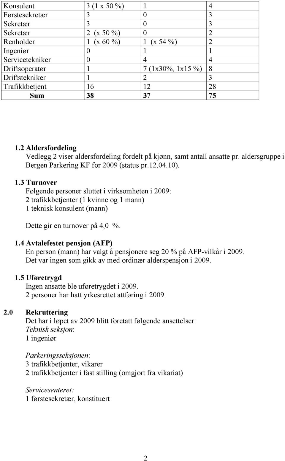 aldersgruppe i Bergen Parkering KF for 2009 (status pr.12.04.10). 1.