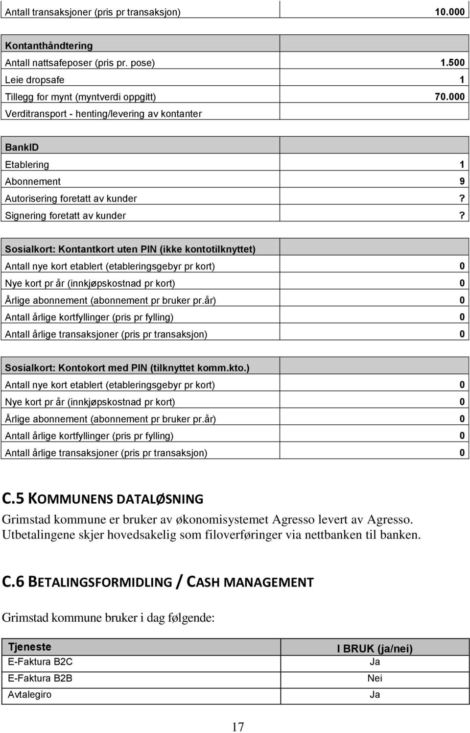 Sosialkort: Kontantkort uten PIN (ikke kontotilknyttet) Antall nye kort etablert (etableringsgebyr pr kort) 0 Nye kort pr år (innkjøpskostnad pr kort) 0 Årlige abonnement (abonnement pr bruker pr.