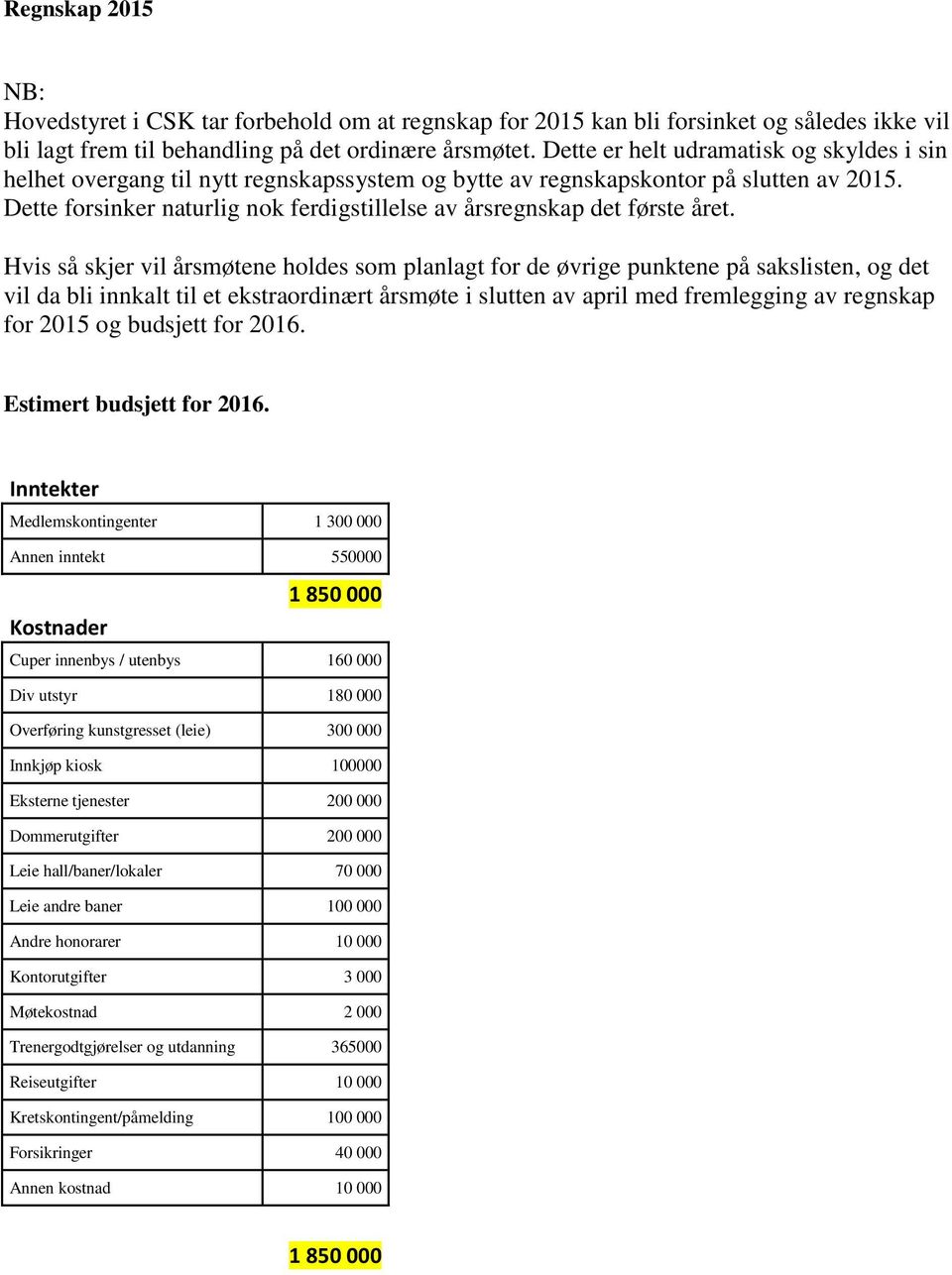 Dette forsinker naturlig nok ferdigstillelse av årsregnskap det første året.