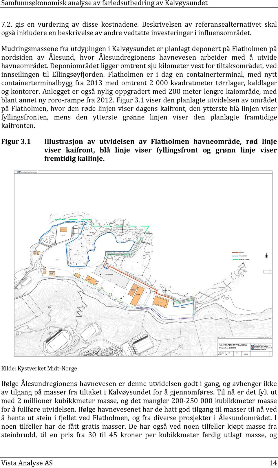 Mudringsmassene fra utdypingen i Kalvøysundet er planlagt deponert på Flatholmen på nordsiden av Ålesund, hvor Ålesundregionens havnevesen arbeider med å utvide havneområdet.