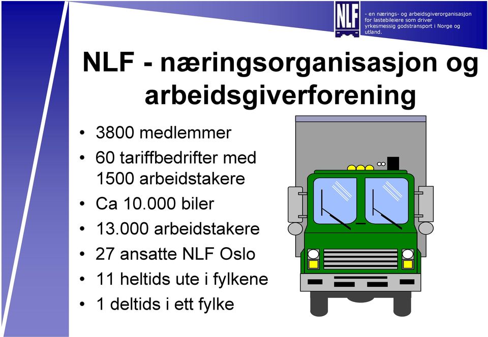 NLF - næringsorganisasjon og arbeidsgiverforening 3800 medlemmer 60