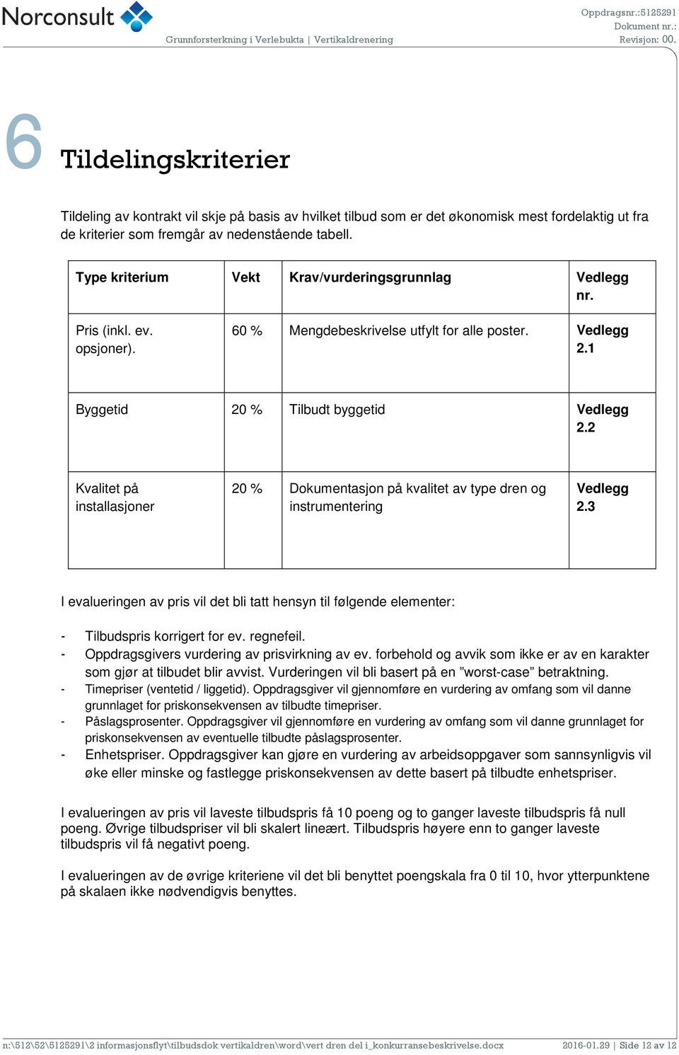 2 Kvalitet på installasjoner 20 % Dokumentasjon på kvalitet av type dren og instrumentering Vedlegg 2.