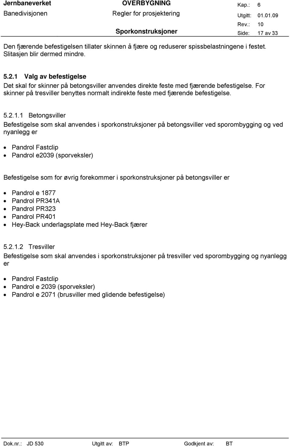 2.1.1 Betongsviller Befestigelse som skal anvendes i sporkonstruksjoner på betongsviller ved sporombygging og ved nyanlegg er Pandrol Fastclip Pandrol e2039 (sporveksler) Befestigelse som for øvrig