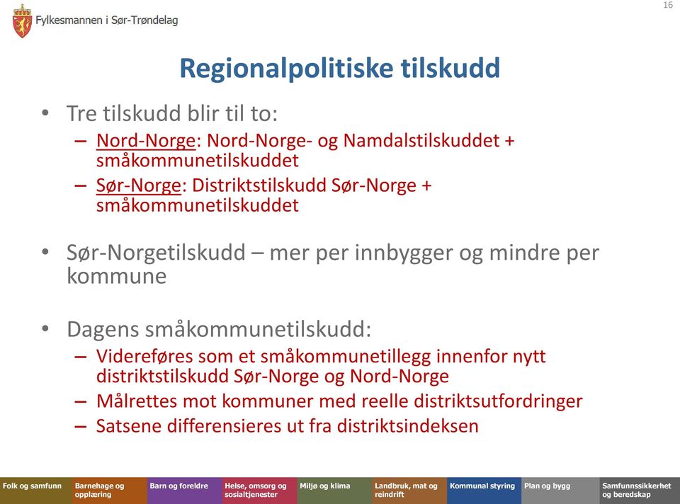 innbygger og mindre per kommune Dagens småkommunetilskudd: Videreføres som et småkommunetillegg innenfor nytt