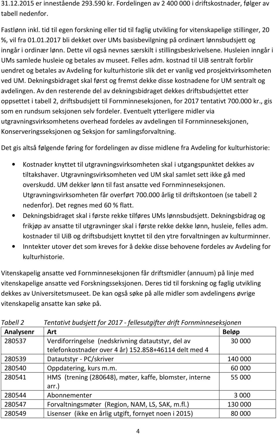 Dette vil også nevnes særskilt i stillingsbeskrivelsene. Husleien inngår i UMs samlede husleie og betales av museet. Felles adm.