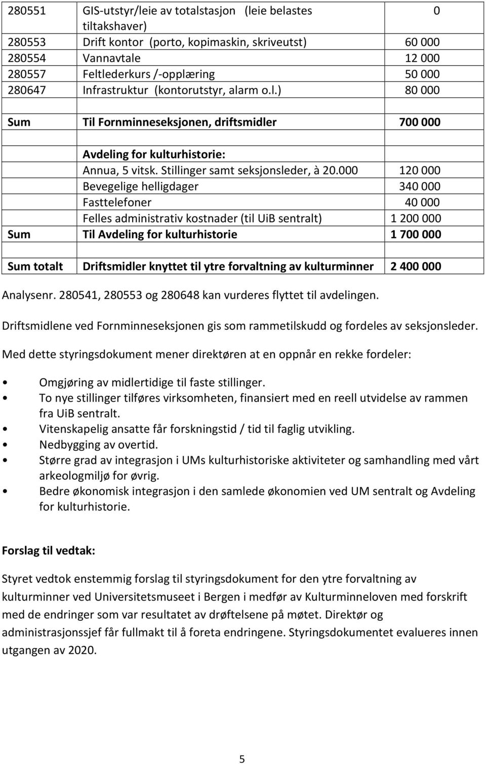 000 120000 Bevegelige helligdager 340000 Fasttelefoner 40000 Felles administrativ kostnader (til UiB sentralt) 1200000 Sum Til Avdeling for kulturhistorie 1700000 Sum totalt Driftsmidler knyttet til