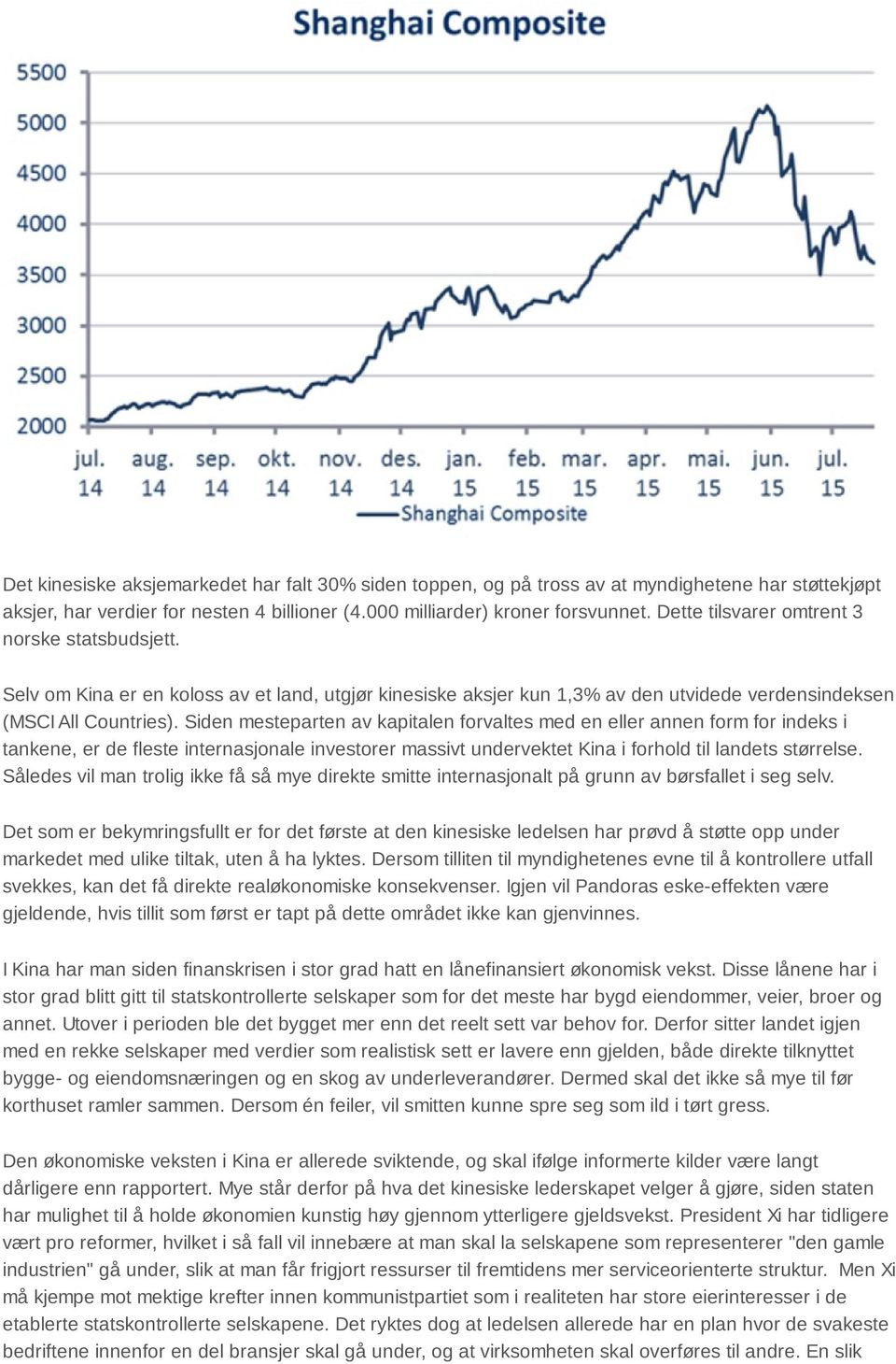 Siden mesteparten av kapitalen forvaltes med en eller annen form for indeks i tankene, er de fleste internasjonale investorer massivt undervektet Kina i forhold til landets størrelse.