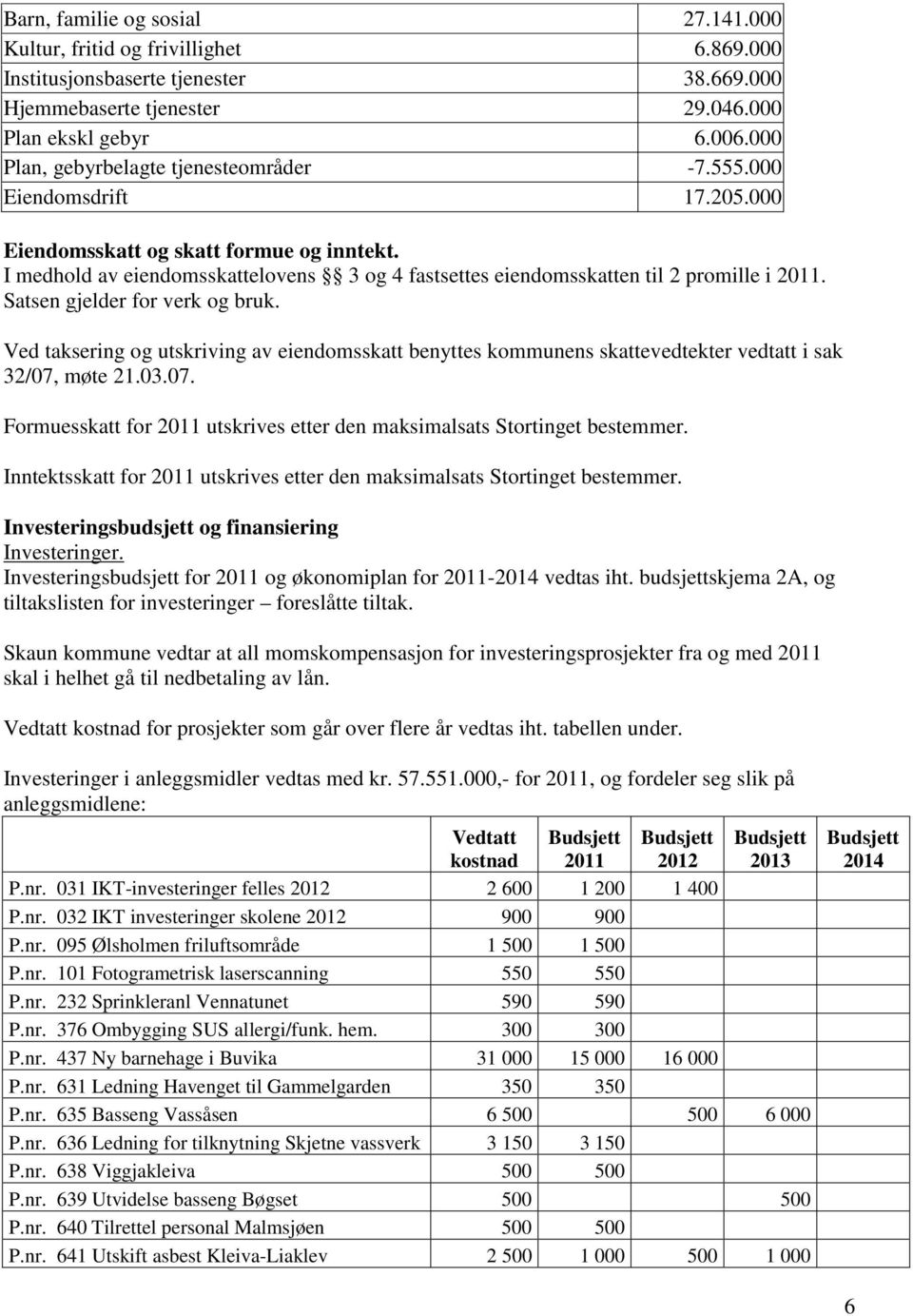 I medhold av eiendomsskattelovens 3 og 4 fastsettes eiendomsskatten til 2 promille i 2011. Satsen gjelder for verk og bruk.